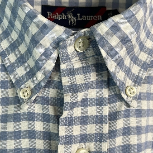 RALPH LAUREN Mens Vintage 90’s The Big Shirt Blue White Buffalo Plaid Oxford L - Picture 4 of 13